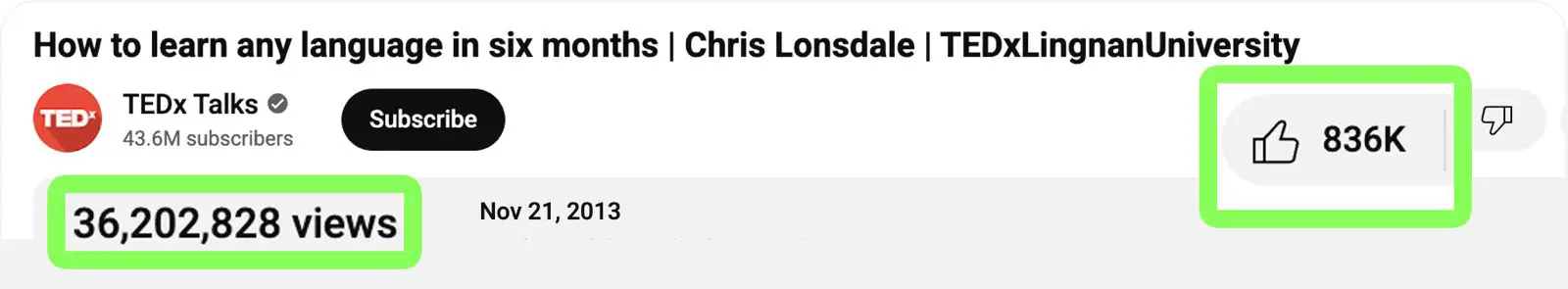 TEDx Talk Views and Likes 36 million views Bryan